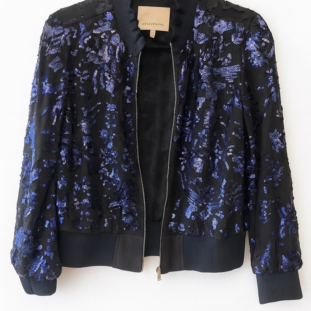 Rebecca Taylor Black Sequin Bomber Jacket - Sparkly Statement Piece ✨💙🖤 - Picture 5 of 11